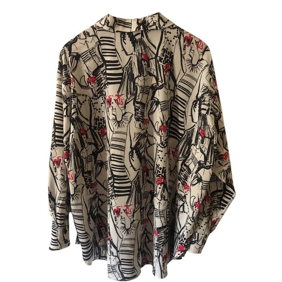 Women's Plus Size Karl Lagerfeld Paris Printed Collared Button-Front Shirt Size - Picture 4 of 8